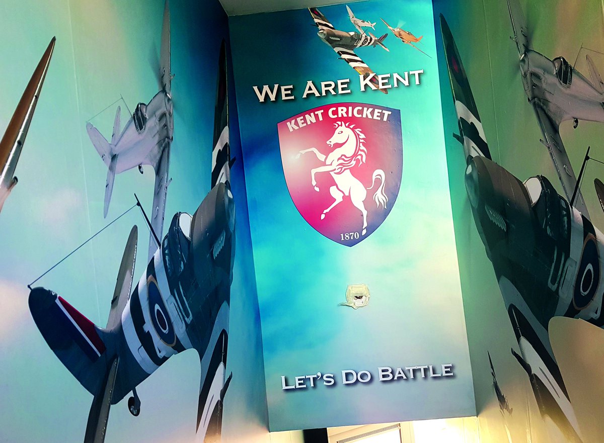 _CactusGraphics's tweet photo. Our team are on-site today at @kentcricket applying their new bespoke wallpaper graphics on behalf of @ShepherdNeame @spitfireale #wallpaper https://t.co/rKNG3C460j