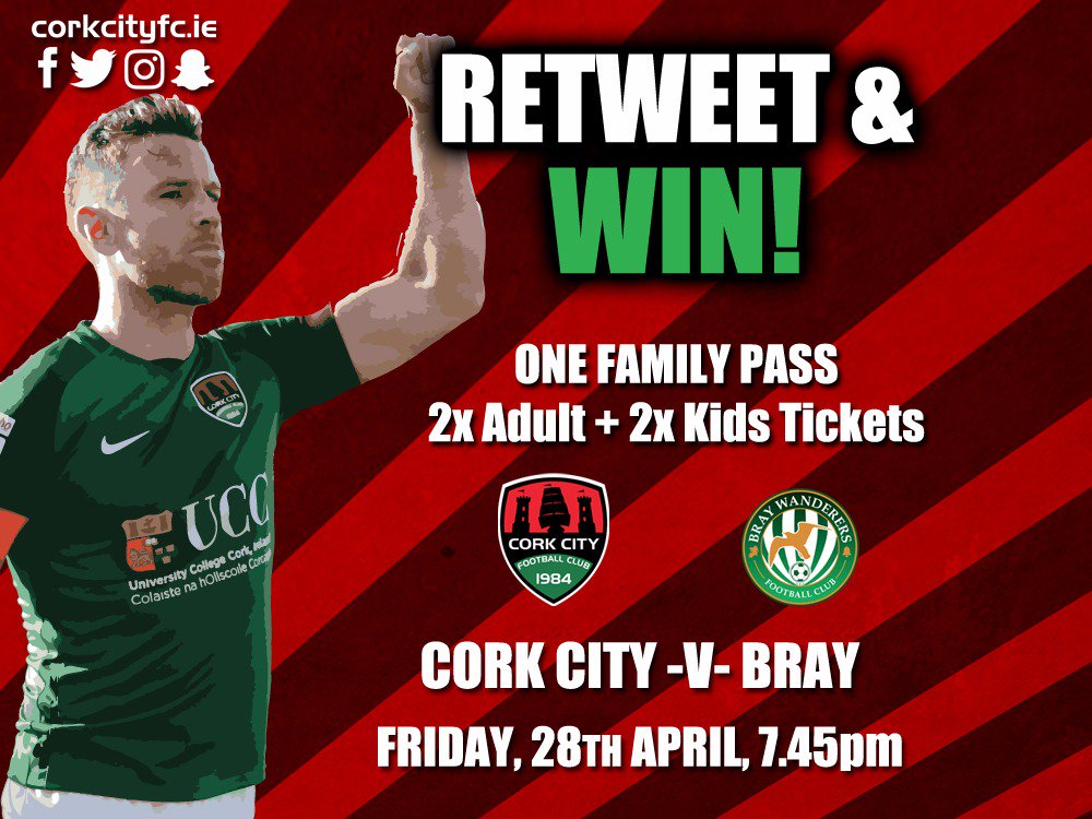 Cork City FC (@corkcityfc) on Twitter photo COMPETITION | Retweet for a chance to win a family pass to CCFC V <a href="/BrayWanderers/">Bray Wanderers FC</a>! Winner chosen April 26th. #CCFC84 COMPETITION | Retweet for a chance to win a family pass to CCFC V <a href="/BrayWanderers/">Bray Wanderers FC</a>! Winner chosen April 26th. #CCFC84