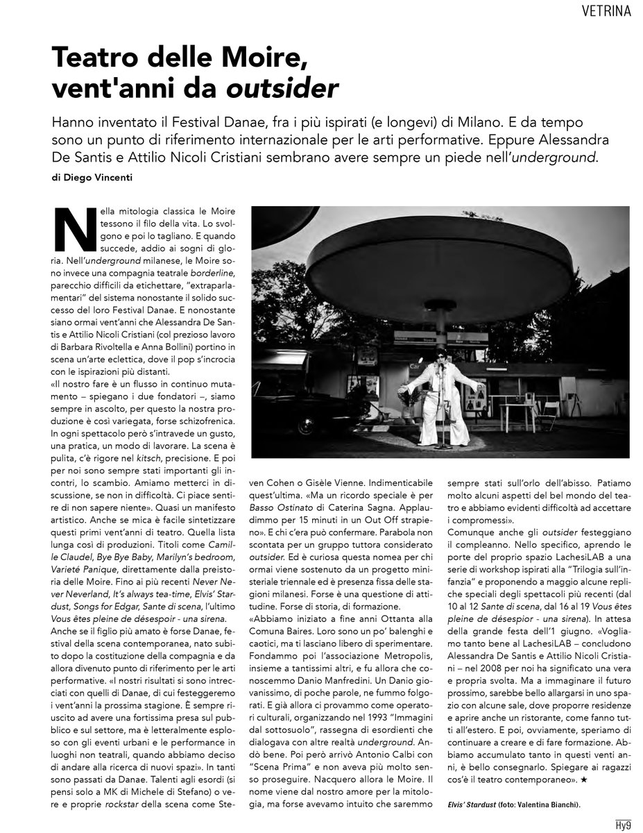 teatro_moire's tweet photo. 20 ANNI DA OUTSIDER! 
 Grazie HYSTRIO Trimestrale di teatro e spettacolo 
 grazie Diego Vincenti per questa bella intervista. https://t.co/mC42EROHUv