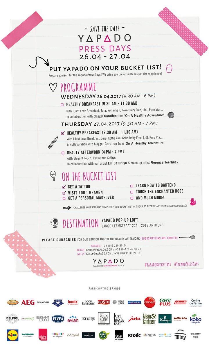 SAVE THE DATE! 26/4 &amp; 27/4: #yapadopressdays 🙌 Come and fulfill our bucket list!💅🍸RSVP for brunch or beauty afterwork ->sarah@yapado.com🍽️