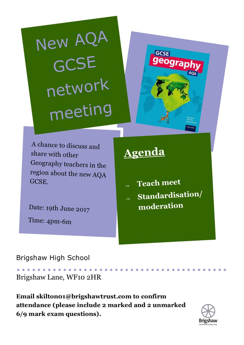 BrigshawGeog's tweet photo. #AQA #Teachmeet #NewGCSE A great chance to share and collaborate for new AQA GCSE. Share far and wide! https://t.co/GGU5qU7G18