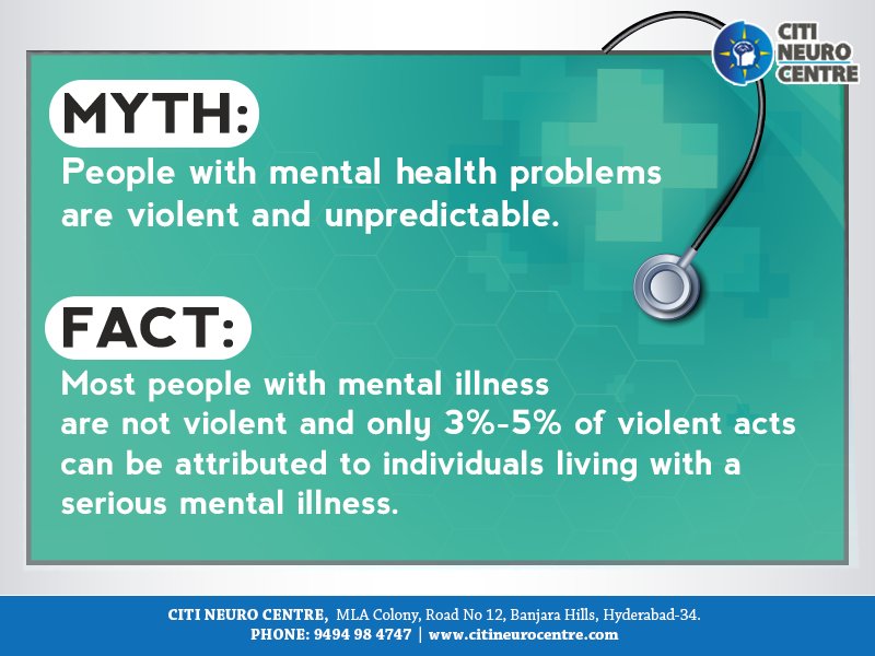 CitiNeuro's tweet photo. Do you think that people with mental health problems are violent? 
Here's the myth buster revealing the truth.
#CitiNeuroCentre https://t.co/1h8Es0S5Dy