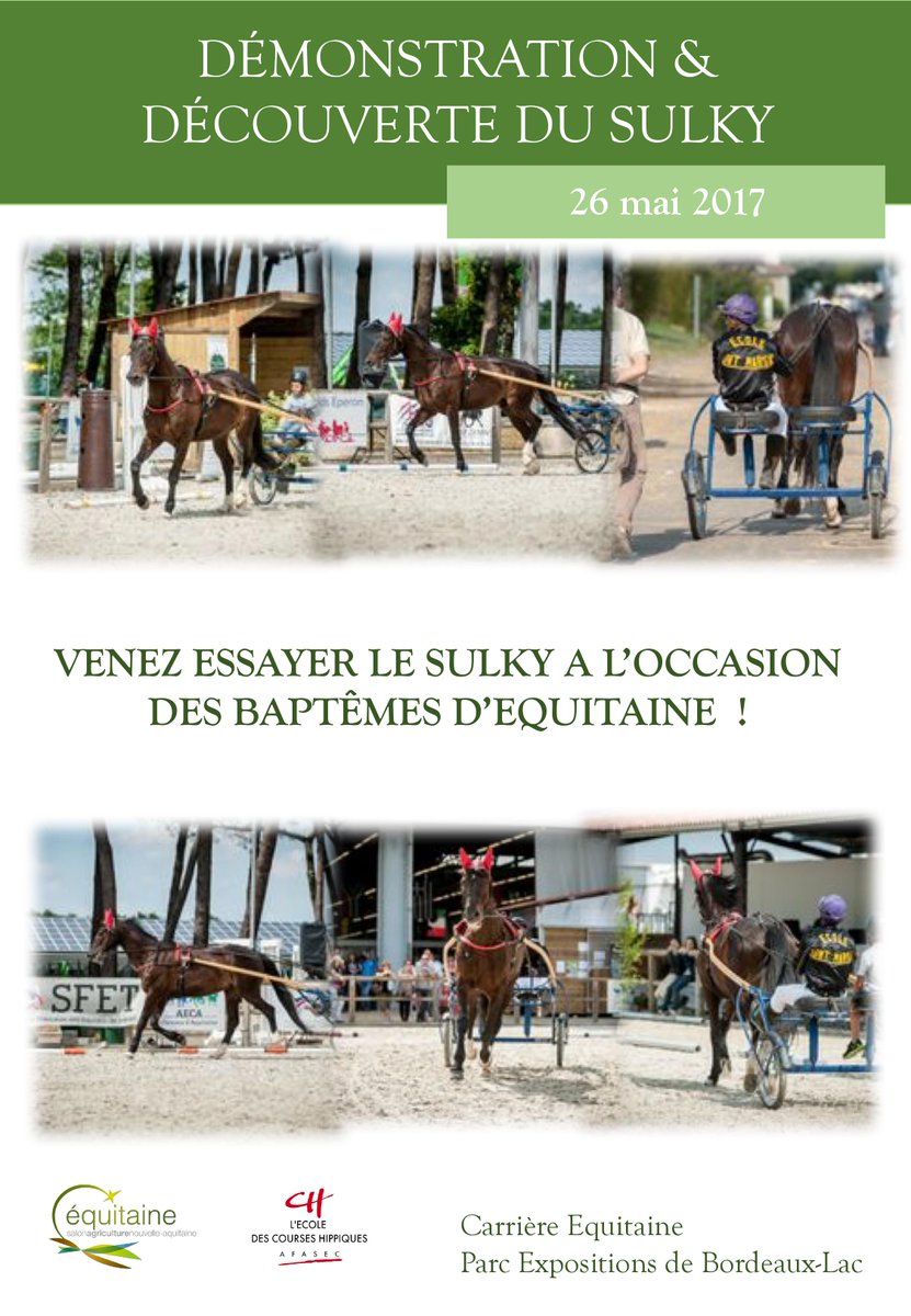 1 JOUR = 1 INFO 
Découverte du sulky - 26 mai 2017 sur la Carrière Equitaine. <a href="/Equitaine/">Equitaine</a> <a href="/Foirebordeaux/">Foire de Bordeaux</a> <a href="/Bordeaux/">Bordeaux</a> <a href="/NvelleAquitaine/">Nouvelle-Aquitaine</a> #courses