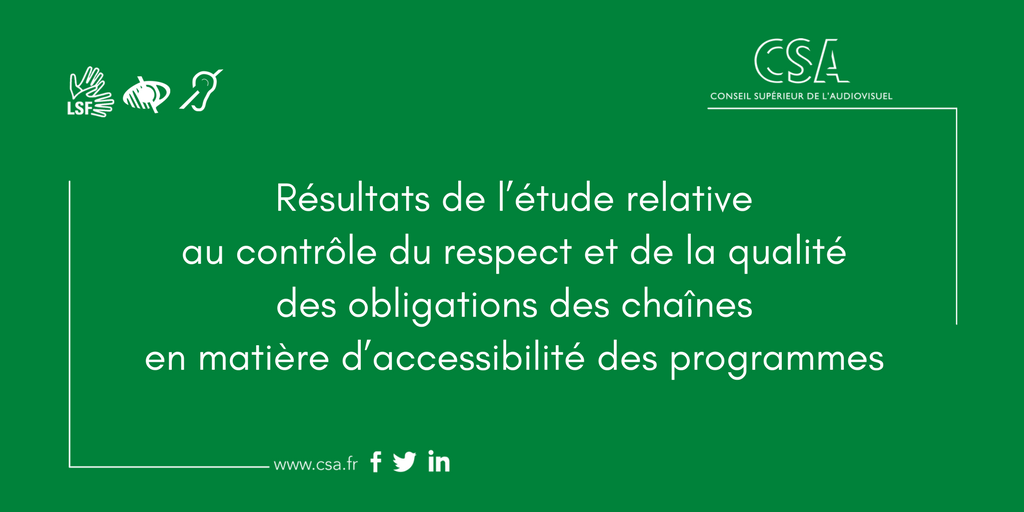 Arcom_fr's tweet image. Le CSA publie les résultats de l’étude sur l’#accessibilité des programmes 📺 : bit.ly/CSAaccessibili…