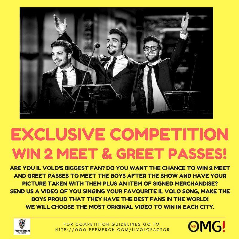 Pepmerch's tweet photo. Sing to #win 2 meet and greet tickets for the @ilvolo show in your city! Info here https://t.co/9kxt0jdR5z @OMGVIP_official #NotteMagicaTour https://t.co/GUm8owUuGc