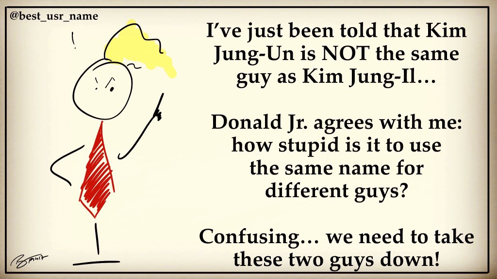 best_usr_name's tweet photo. #trump #theresistance #resist #northkorea #kimjungun #kimjungil #donaldjr #ImpeachThatIdiot https://t.co/1mQPSEJi5H