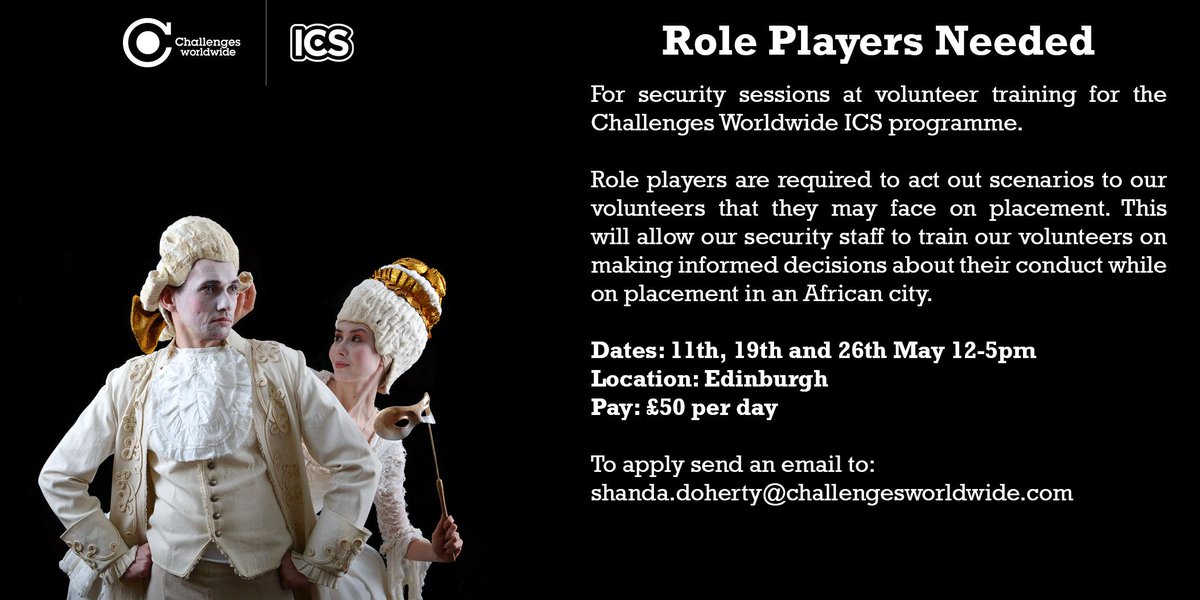 #Edinburgh based actors needed for security sessions <a href="/ICS_UK/">ICS</a> training in May. Check the image for details <a href="/scvotweet/">SCVO</a> <a href="/E_S_A_F/">ESAF</a> <a href="/EdinburghUni/">The University of Edinburgh</a>
