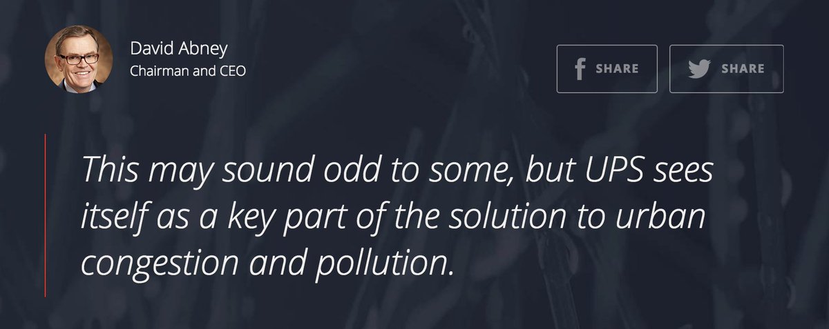 .<a href="/UPS/">UPS</a> CEO David Abney: UPS sees itself as a key part of the solution to urban congestion and pollution. sustainability.brt.org/profiles/ups/