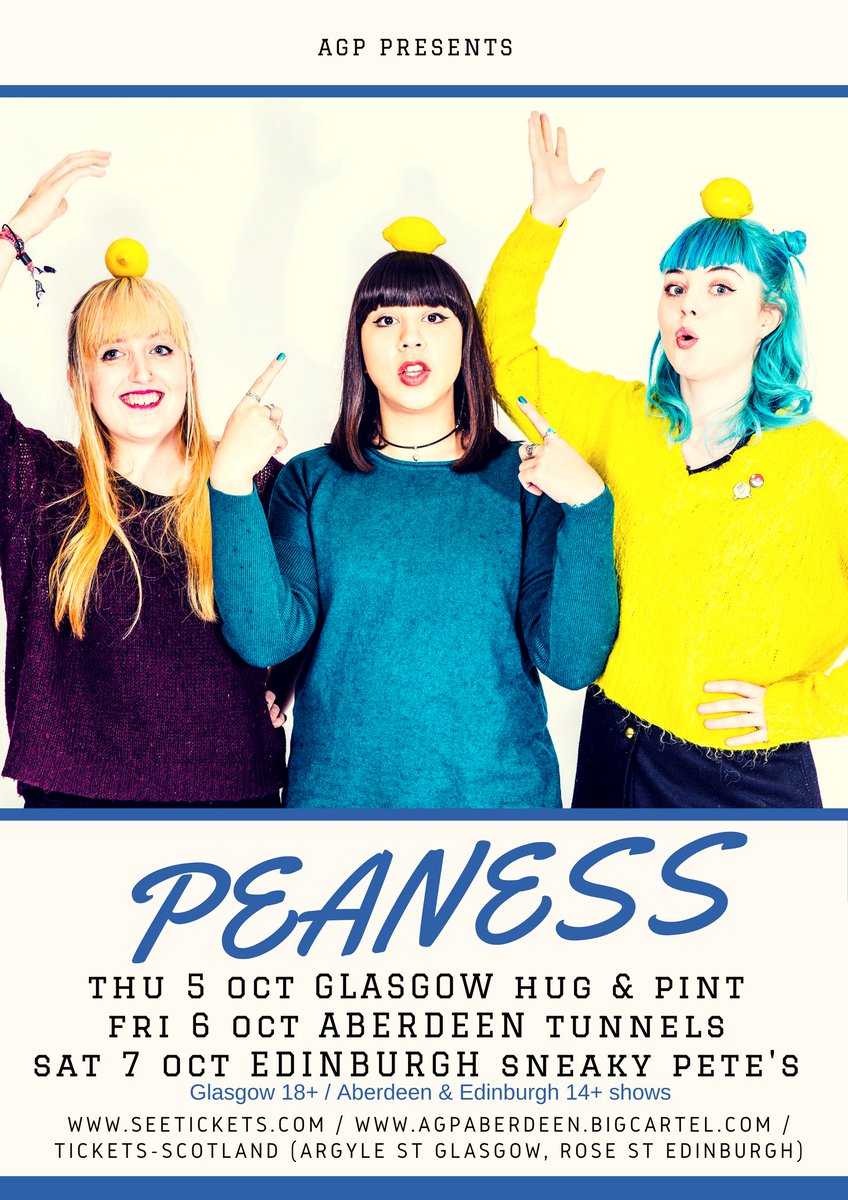 AGP Gigs (@agpaberdeen) on Twitter photo Glasgow <a href="/thehugandpint/">The Hug and Pint</a> Aberdeen <a href="/tunnelsaberdeen/">The Tunnels</a> Edinburgh <a href="/sneakypetesclub/">Sneaky Pete's</a>
OCTOBER DATES with <a href="/PeanessBand/">Peaness</a>
On sale now - see pic for info Glasgow <a href="/thehugandpint/">The Hug and Pint</a> Aberdeen <a href="/tunnelsaberdeen/">The Tunnels</a> Edinburgh <a href="/sneakypetesclub/">Sneaky Pete's</a>
OCTOBER DATES with <a href="/PeanessBand/">Peaness</a>
On sale now - see pic for info