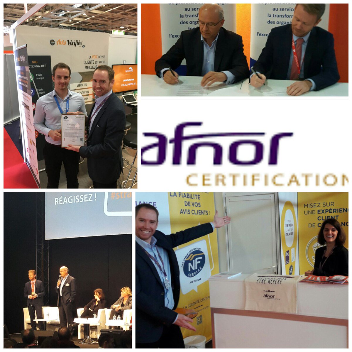 Le_FlochGui's tweet photo. 1 signature label #Excellence #Service + 1 renouv de certificat @Avis_verifies + 2 conf #AvisClients et #UX ça bouge sur le stand @AFNOR https://t.co/Sxx8ZcFQJP