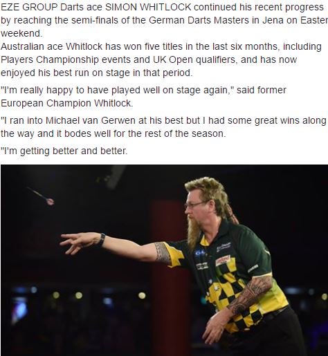 EZEdarts's tweet photo. Our #Darts Wizard @SWhitlock180  enjoyed a great run on the European Tour in Germany. @EzeGroup @ModusDarts180 https://t.co/jZQweaAnsW