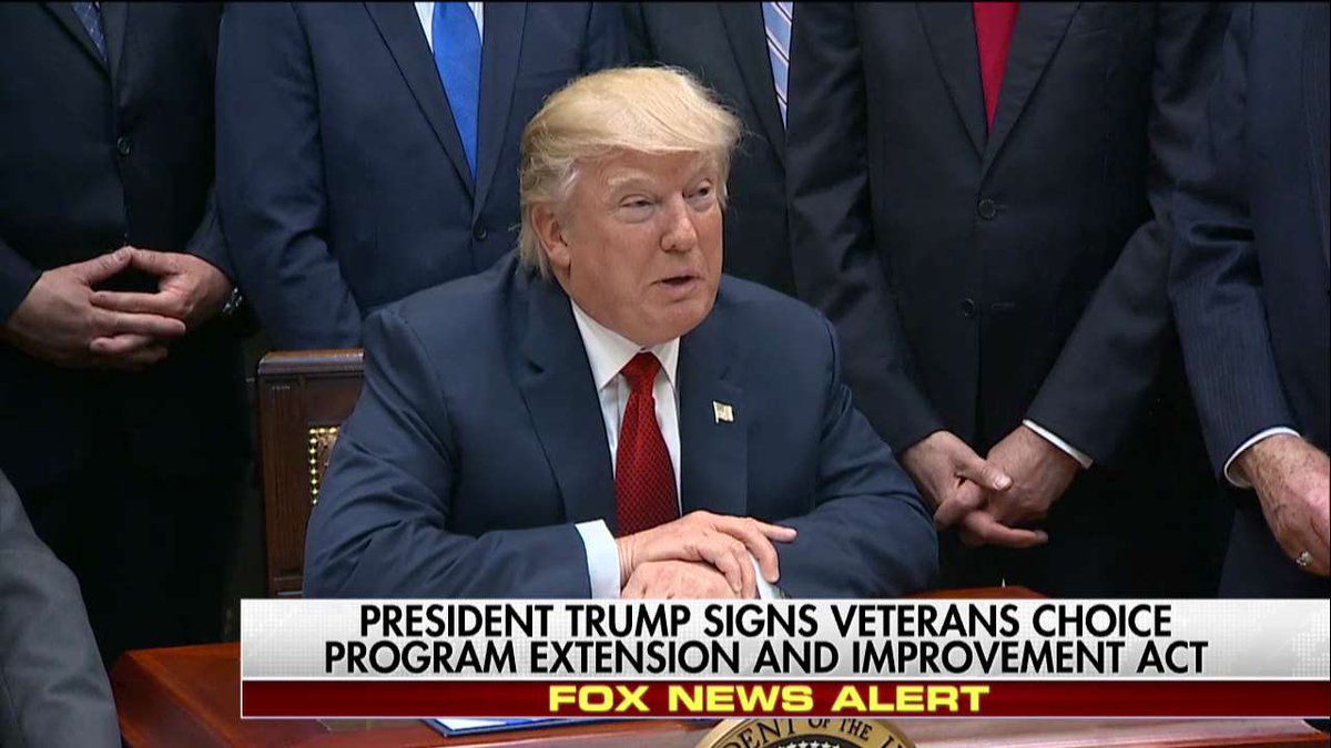 FoxNews's tweet photo. .@POTUS signs Veterans Choice Program Extension and Improvement Act. https://t.co/bWBI13LiiX https://t.co/Aife7k7nMo