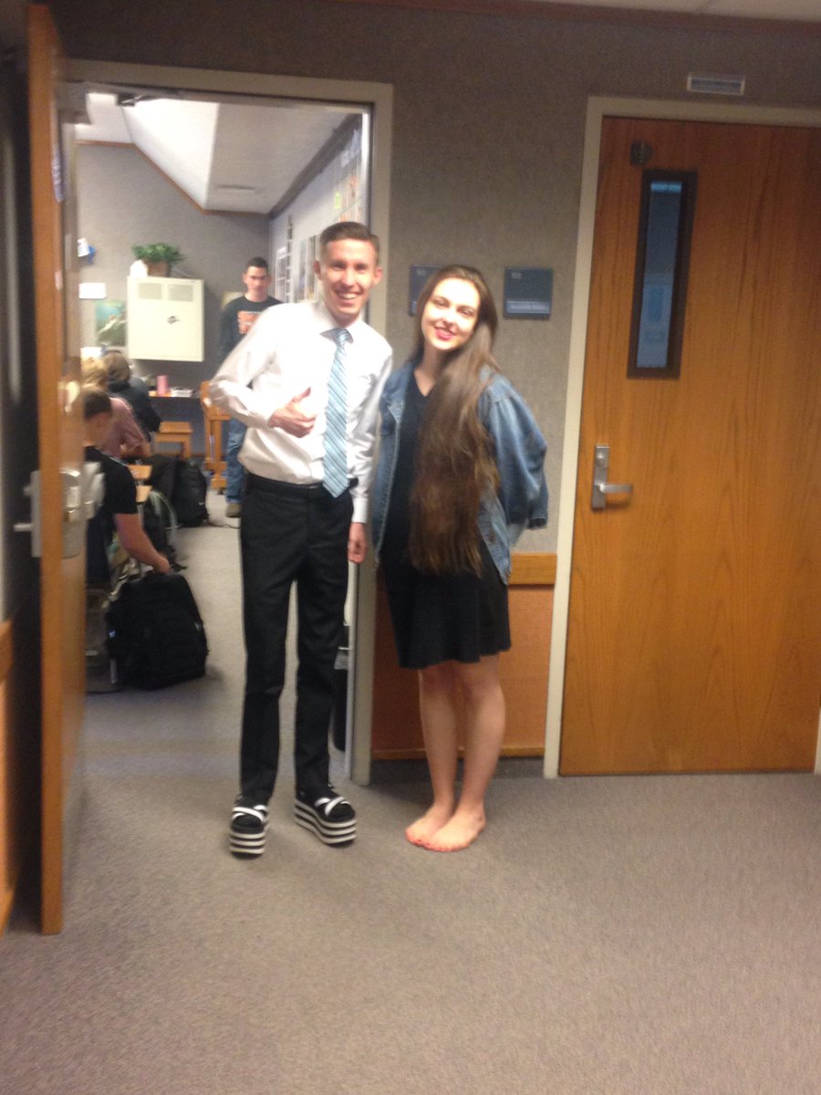MurraySeminary's tweet photo. .@RichhartRylee and her platform shoes making @BroHales dreams come true 🙌🏼 
#ldsseminary #summerplatforms https://t.co/EA9Bor7lEt