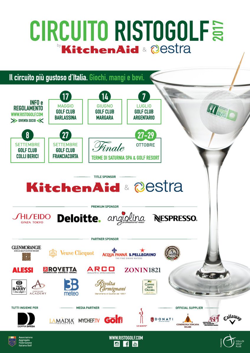 Ecco gli Sponsor del Circuito Ristogolf 2017 by <a href="/KitchenAidItaly/">KitchenAid Italia</a> &amp; Estra. Tra pochi giorni si comincia!