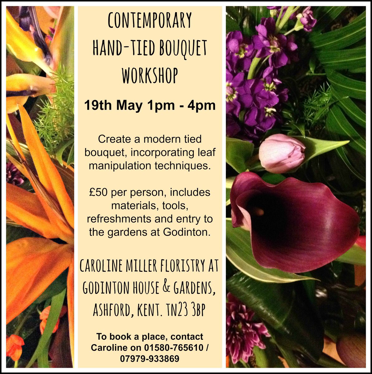 Plaiting, weaving and exotic flowers. Create something a bit different. Fun and informative workshops. No experience necessary!