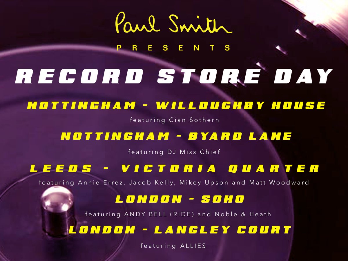 PaulSmithDesign's tweet photo. From Leeds to London enjoy #RecordStoreDay with us this Saturday (22nd April), find the shops here: https://t.co/Bz5qk3839I #RSD17 https://t.co/HJ9hqojPxO