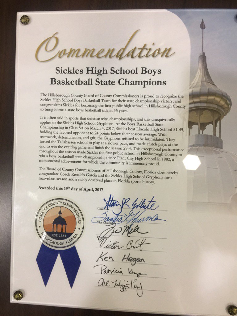 Coach_RGarcia's tweet photo. Really nice plaque presented to the team from County Commissioners Office. https://t.co/O5riwn81bx