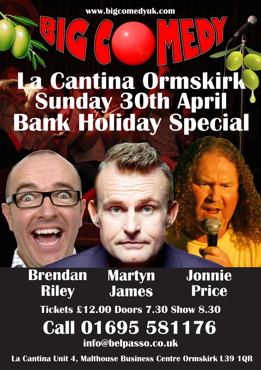 LaCantinaL39's tweet photo. Join us for our next evening of comedy on April 30th in #Ormskirk. If you fancy a night of side-splitting laughter then call 01695581176 now https://t.co/nm2vqGldv6