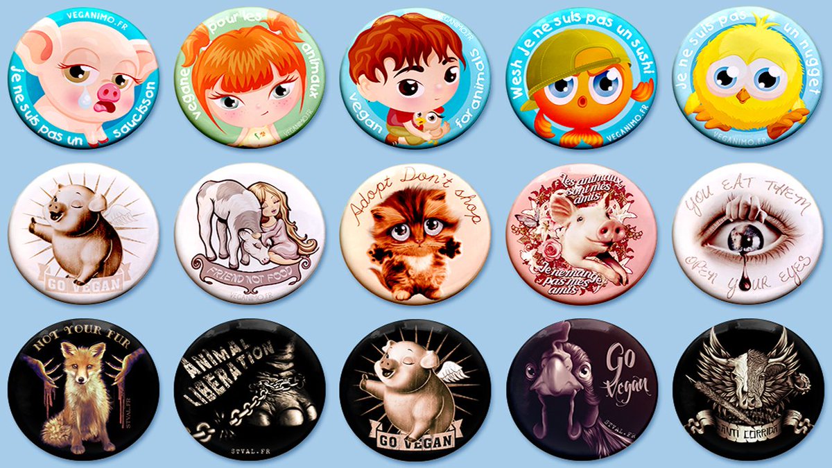 stephvalentin's tweet photo. Des badges et magnets pour la cause animale à 1€ seulement : anti-fourrure, anti-corrida, go vegan, adopt... https://t.co/EsW1y2A0x4 https://t.co/MjdhVtaAc4
