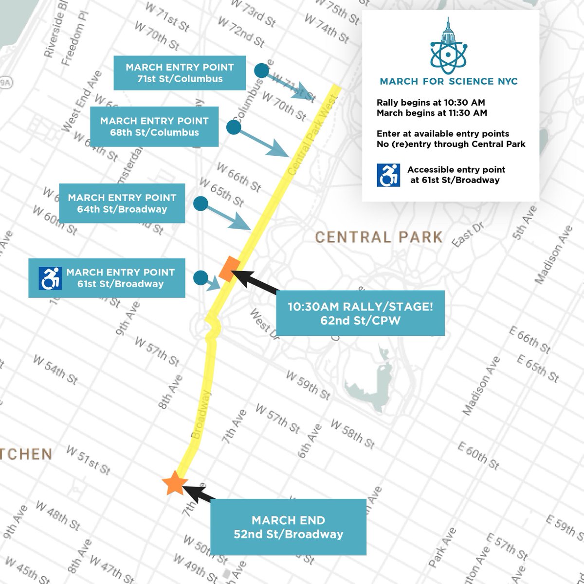sciencemarchnyc's tweet photo. March for Science NYC Map of the route! Please note new entrances. #marchforsciencenyc https://t.co/m7W3eVAFQM