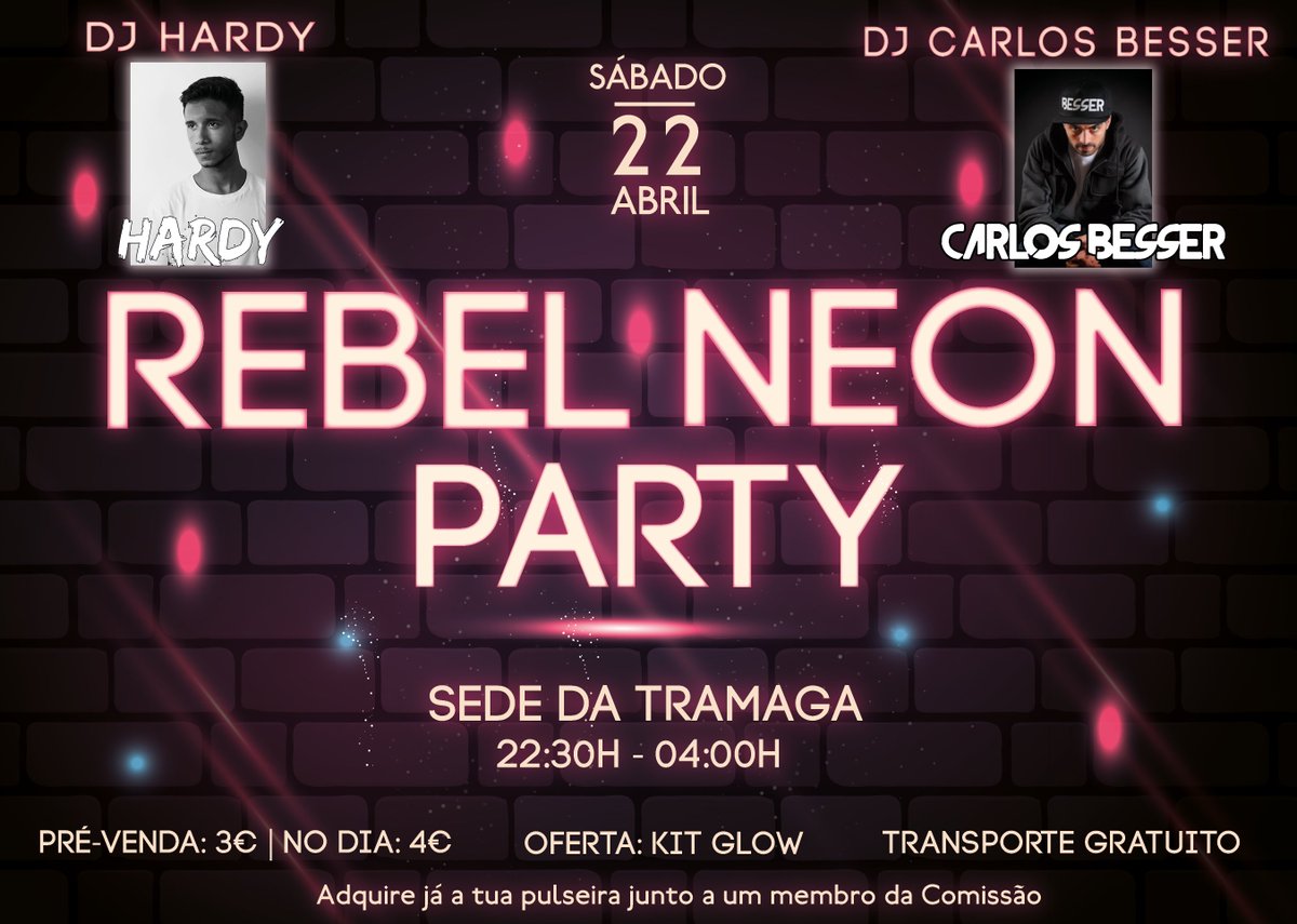 cfesps1617's tweet photo. AS PULSEIRAS JÁ SE ENCONTRAM À VENDA!!
Adquire a tua junto a um membro da comissão por apenas 3€.
 #RebelNeonParty #cfesps1617 https://t.co/fC2f5UuMzU