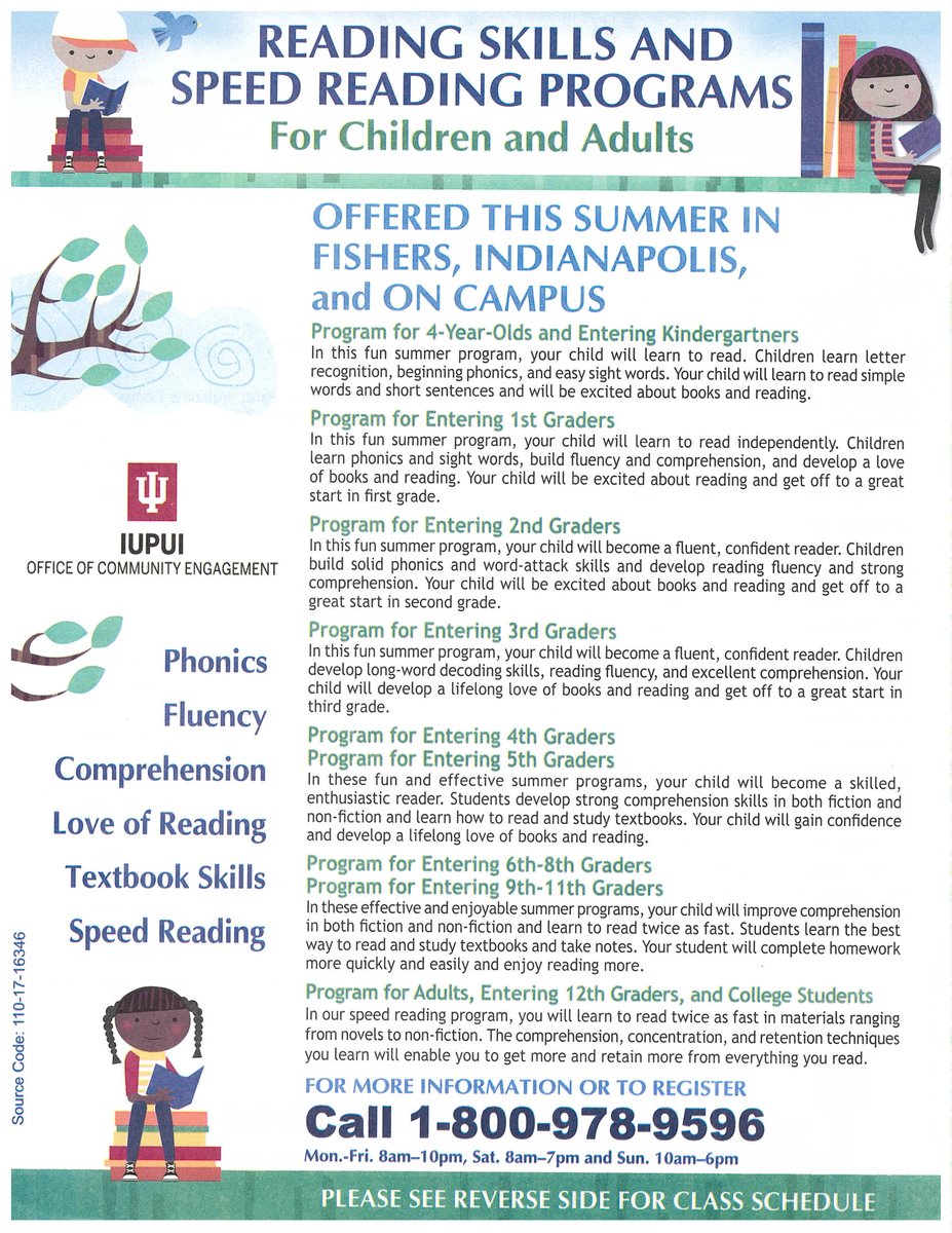 BJPSCounseling's tweet photo. Reading skills &amp; speed reading programs are being offered at IUPUI this summer. Program helps with fluency, comprehension, textbook skills. https://t.co/Gz5sQxTyka