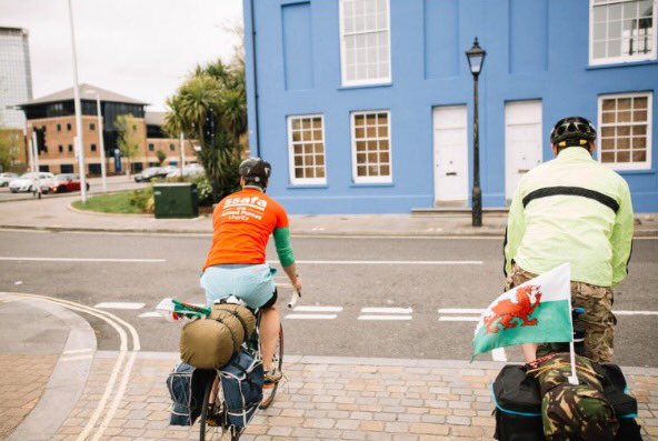 Smorgestar's tweet photo. Happy #BicycleDay to these two tramps! #Cycling from #Swansea to #London ahead of running the @LondonMarathon all for @SSAFA #Trampface2017 https://t.co/DON3cJzgsl