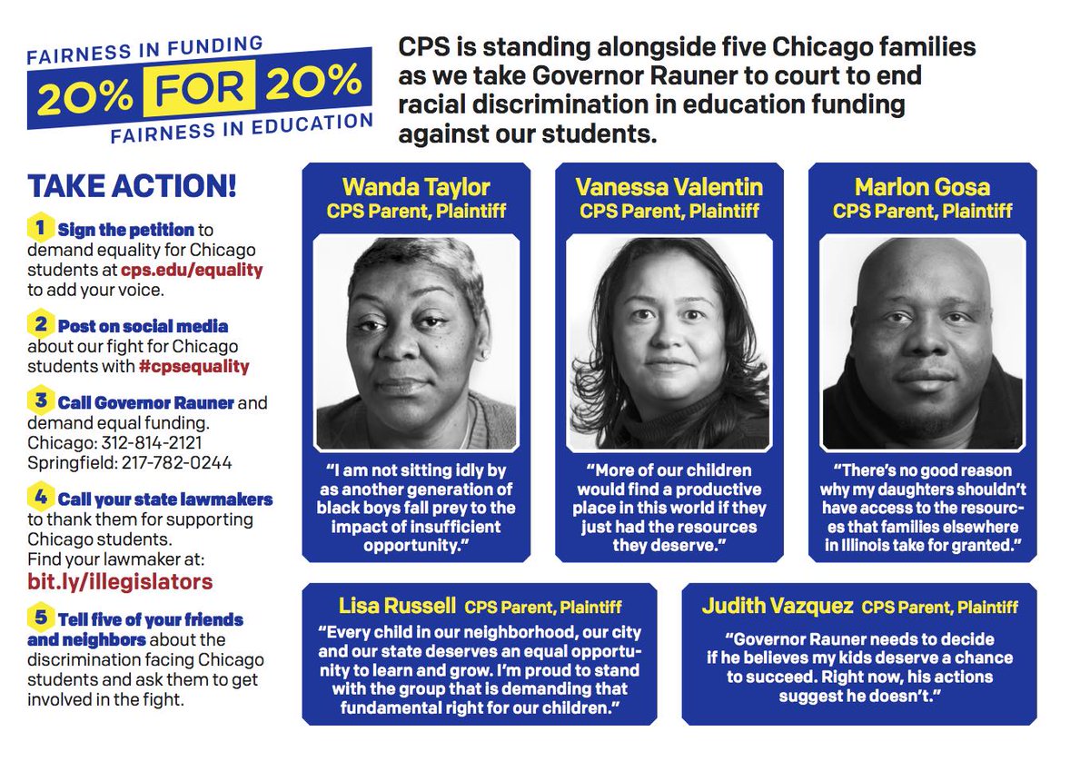 ChiPubSchools's tweet image. Stand with Marlon, Vanessa, Wanda, Lisa and Judith and fight for Chicago's students. Take these 5 actions for #cpsequality.