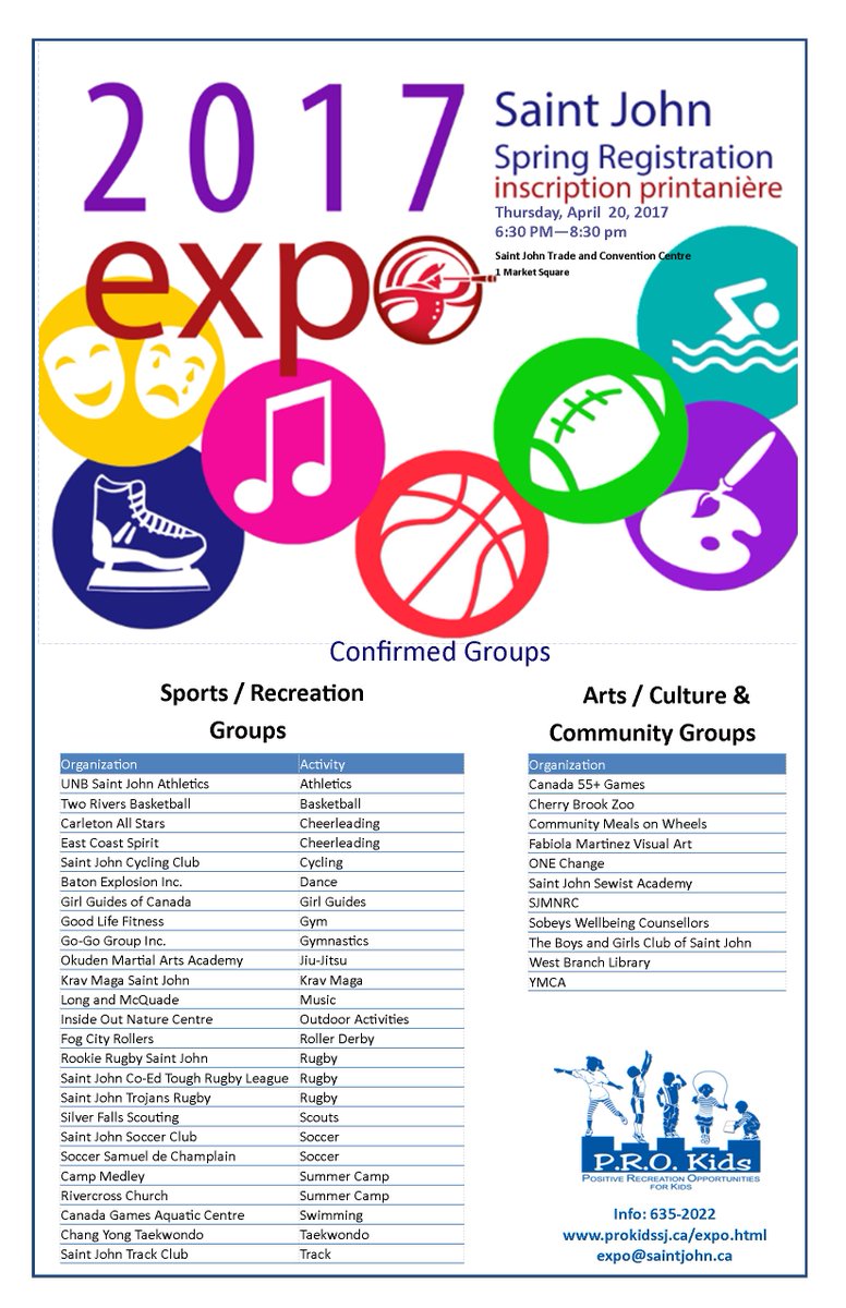 P.R.O. Kids (@prokidssj) on Twitter photo We have dozens of groups for the <a href="/cityofsaintjohn/">City of Saint John</a> expo. Tomorrow at the Trade and Convention Centre. 6:30-8:30 - Free for the whole family! We have dozens of groups for the <a href="/cityofsaintjohn/">City of Saint John</a> expo. Tomorrow at the Trade and Convention Centre. 6:30-8:30 - Free for the whole family!