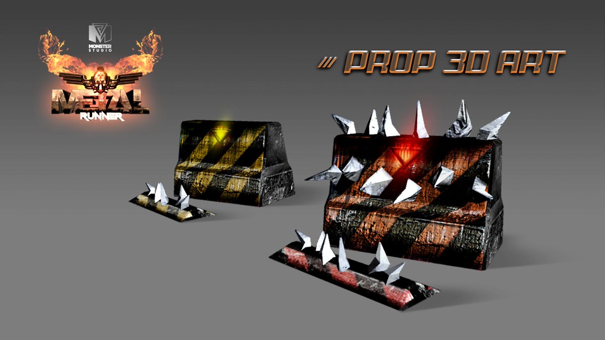 MetalFuryGame's tweet photo. Behold Runners! The finished 3D art for one of the obstacles and its variation. #indiegame #indiedev #gamedev #indiegamedev https://t.co/BZQ8aI63b4