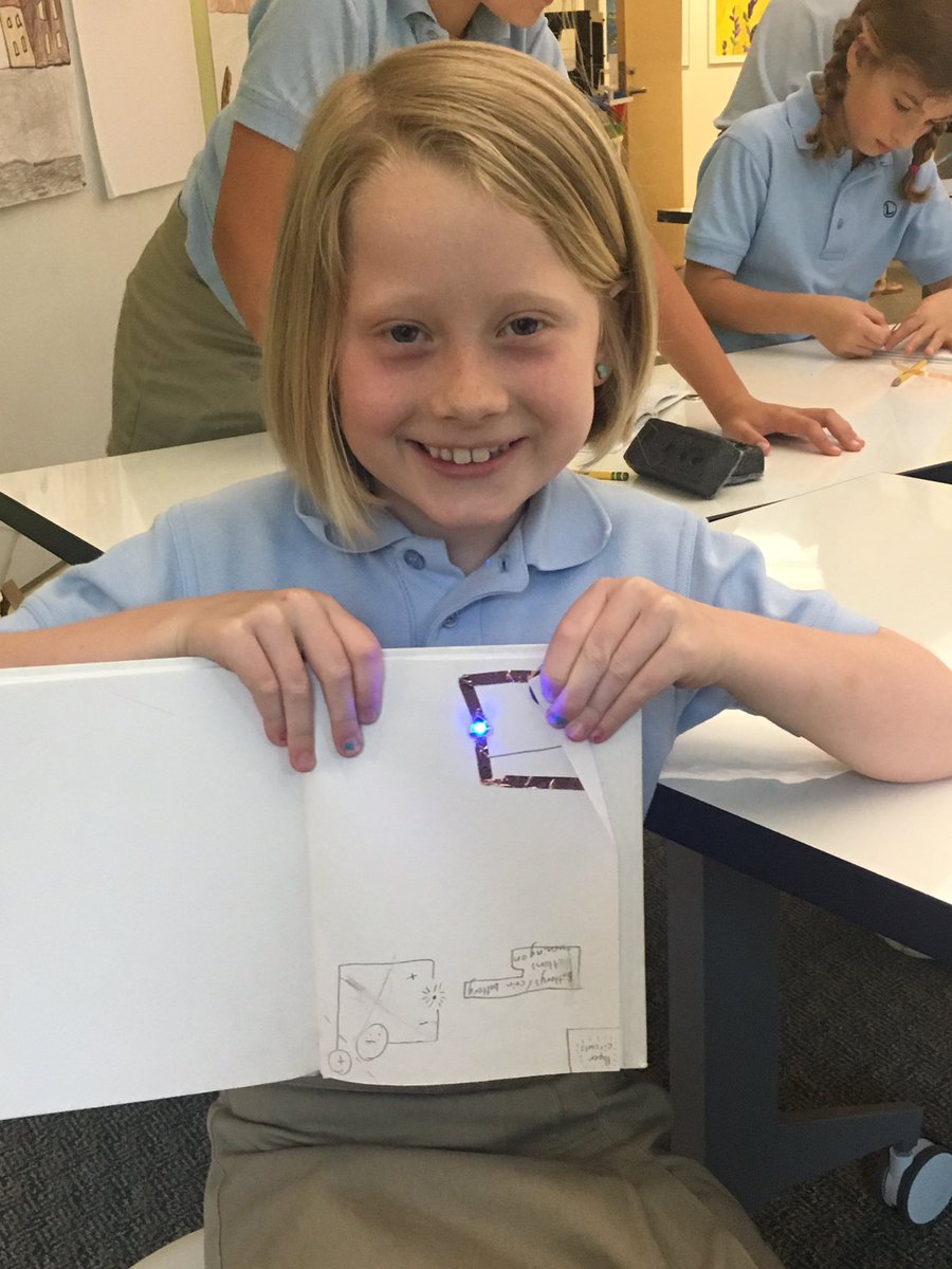 clairemracek's tweet photo. "Engineers use #papercircuits to make important things!" (like light-up emojis!)-3rd grader #inGenStudio @TheLovettSchool #elemaker #makered https://t.co/M1rNjyZ7Kr