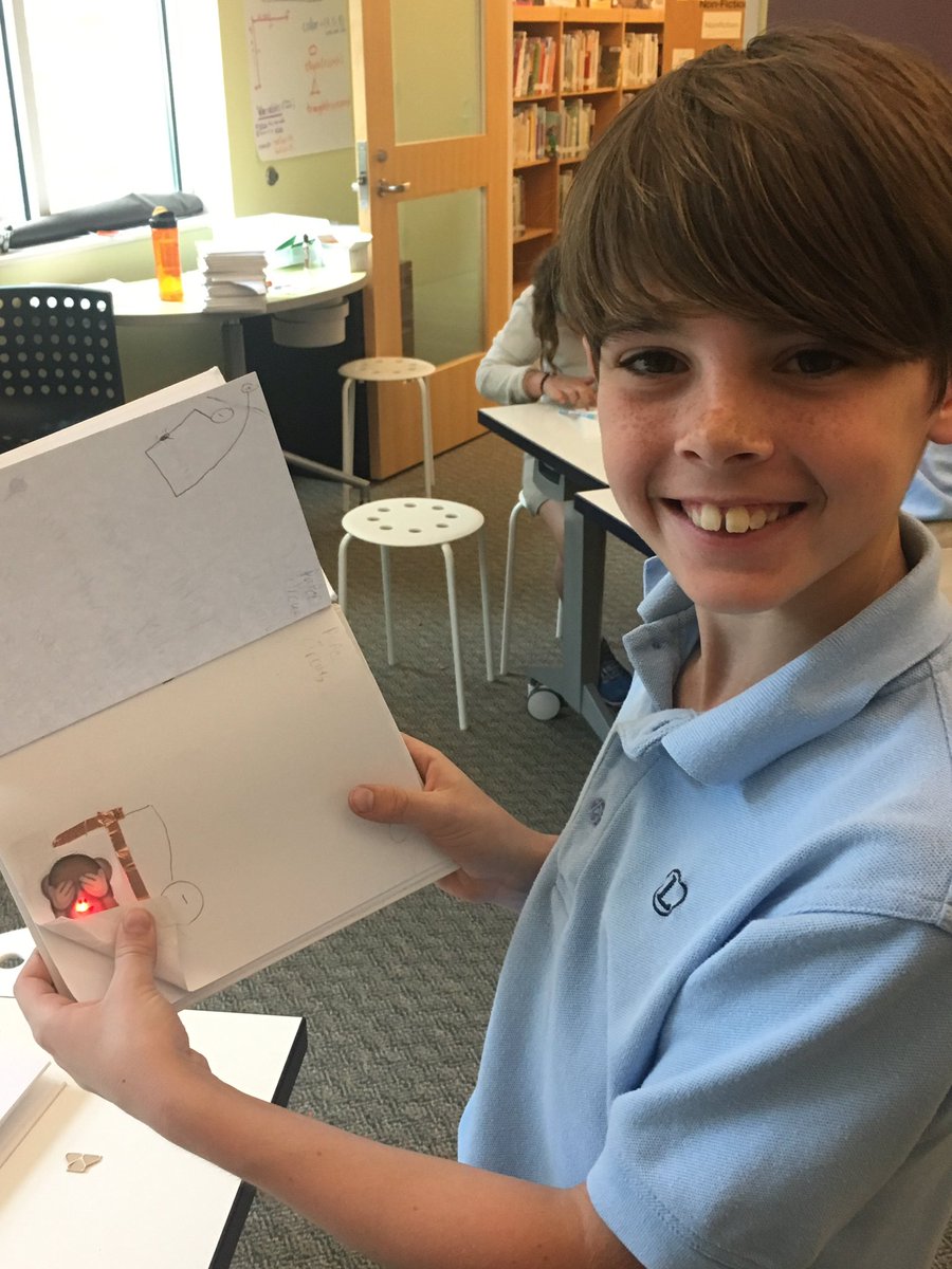 clairemracek's tweet photo. "Engineers use #papercircuits to make important things!" (like light-up emojis!)-3rd grader #inGenStudio @TheLovettSchool #elemaker #makered https://t.co/M1rNjyZ7Kr