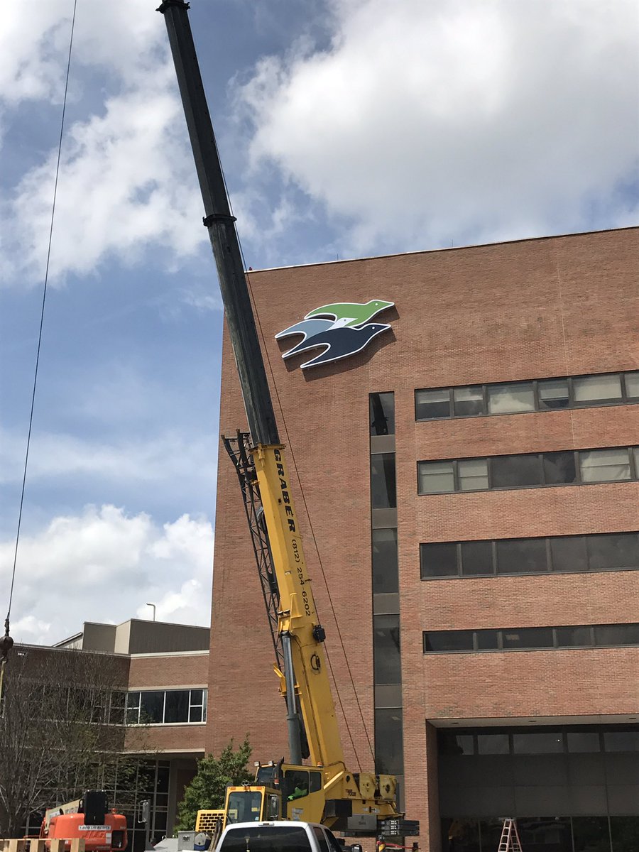 Check out the progress on St. Vincent Evansville's new signage. The doves look great!