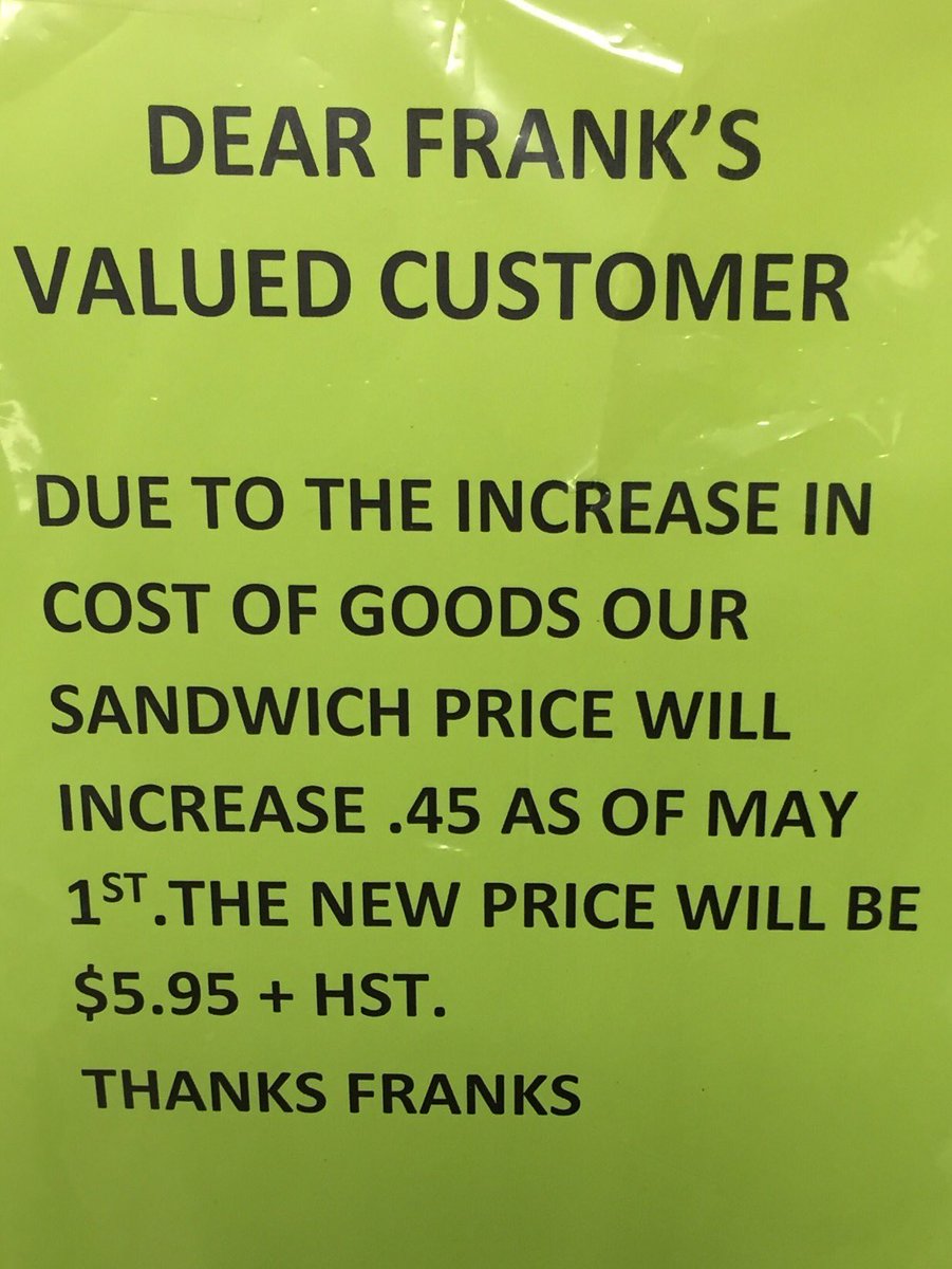 barberrob's tweet photo. Ottawa #inflation skyrockets as Frank's boosts home made #sandwich prices 7.5%. I feel your pain #Toronto https://t.co/XfMpu0gkRc