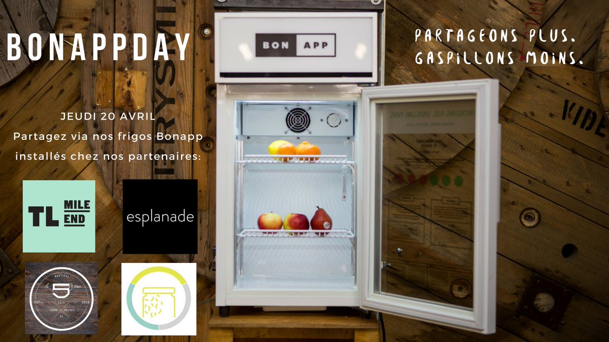 esplanadeQC's tweet photo. Demain c'est le #BonAppDay! Venez partager vos aliments dans un des frigos @bonappmtl 
Plus d'infos >>> https://t.co/igtiea2q5B https://t.co/W8DPsn13cg