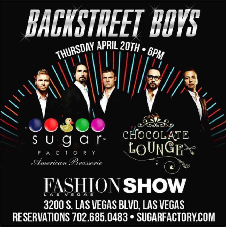 SugarFactory's tweet photo. Join us at @sugarfactorylv to see the @backstreetboys on Thursday, April 20th at 6pm. For reservations please call 702.685.0483
#Backstree … https://t.co/2Hq8FD756m