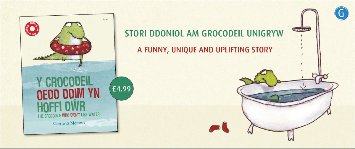GwasgGomerPress's tweet photo. Yn wahanol i'w frodyr a'i chwiorydd, dyw'r crocodeil bach yma ddim yn hoffi dΕ΅r O GWBWL! #crocodeil #dwyieithog #llyfrymis #yagym https://t.co/iJE1INbuxc