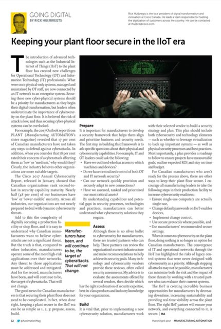 CiscoCanada's tweet image. @DrRickH shares his thoughts on #cybersecurity in this month&apos;s edition of @AutomationMag. #IoT bit.ly/2o4MWy4