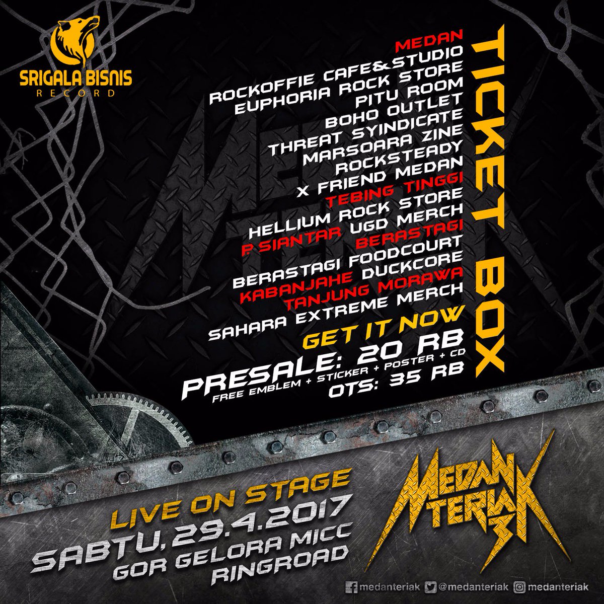 Up date list tiket box terbaru...
Yuk segera dimiliki sebelum kehabisan
#medanteriak #medanteriak3 #liveonstage #semangatbajakami