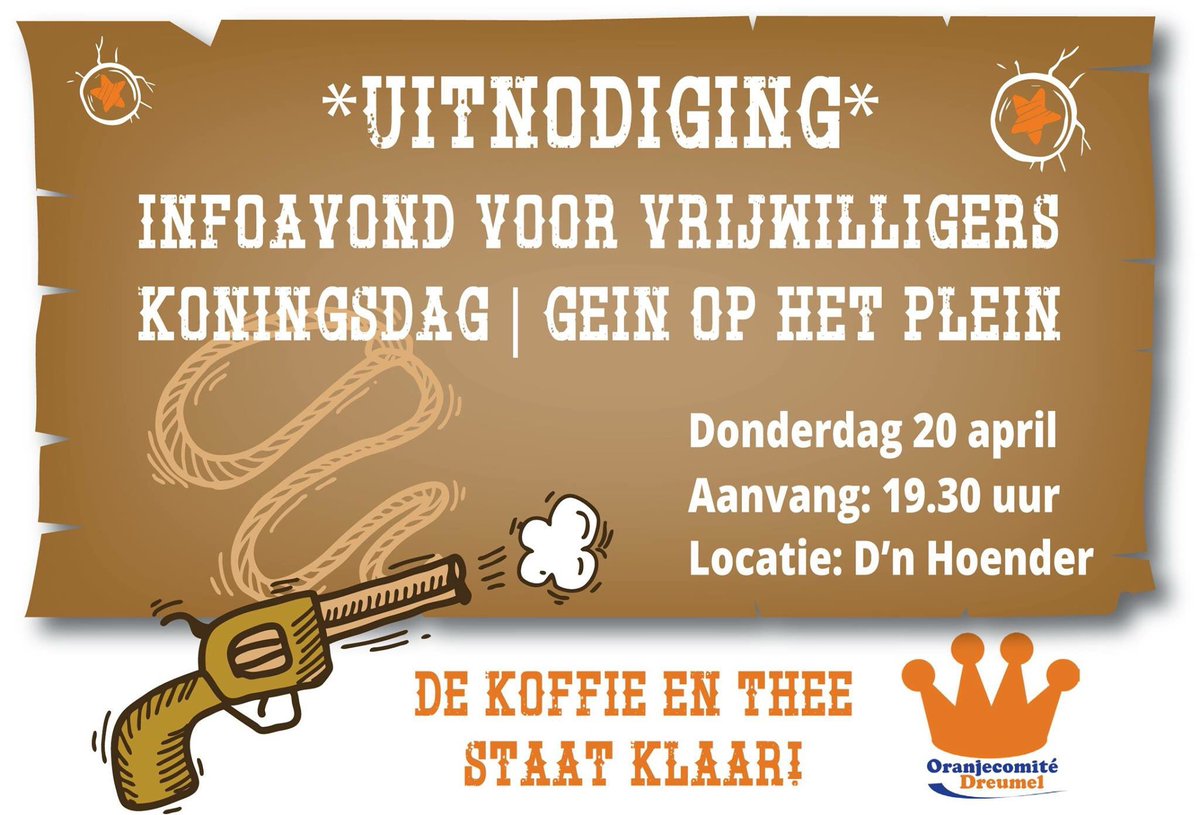 Voor vrijwilligers die ons komen ondersteunen tijdens #Koningsdag, organiseren wij donderdag een infoavond. #geinophetplein #hopelijktotdan