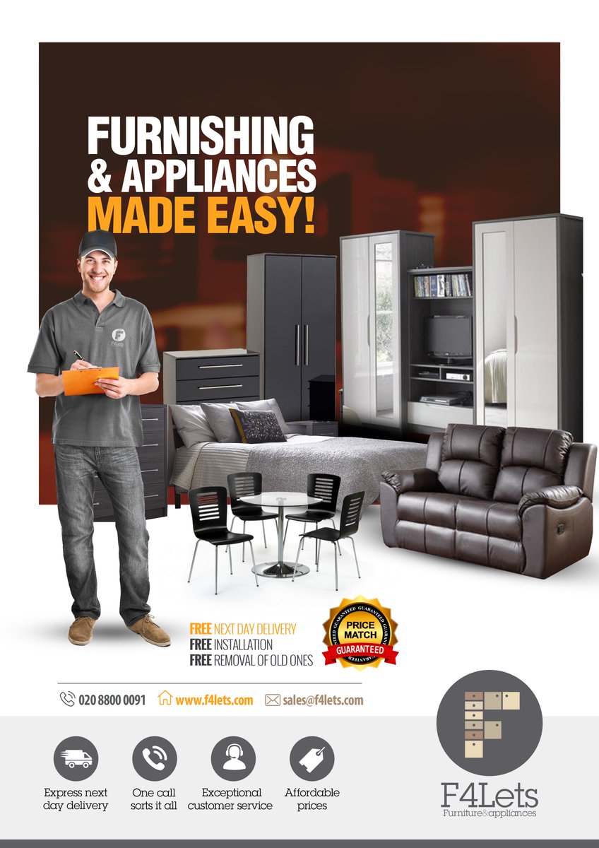 We are experts in furnishing properties! Quality furniture delivered direct to your door. f4lets.com  #Furniture and #Appliance