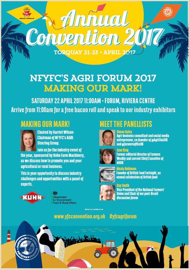 Make sure you head along to the <a href="/NFYFC/">NFYFC</a> Agri Forum on Saturday morning at <a href="/RivieraCentre/">Riviera Centre</a> <a href="/KUHN_UK/">KUHN Farm Machinery</a> #yfcagm17