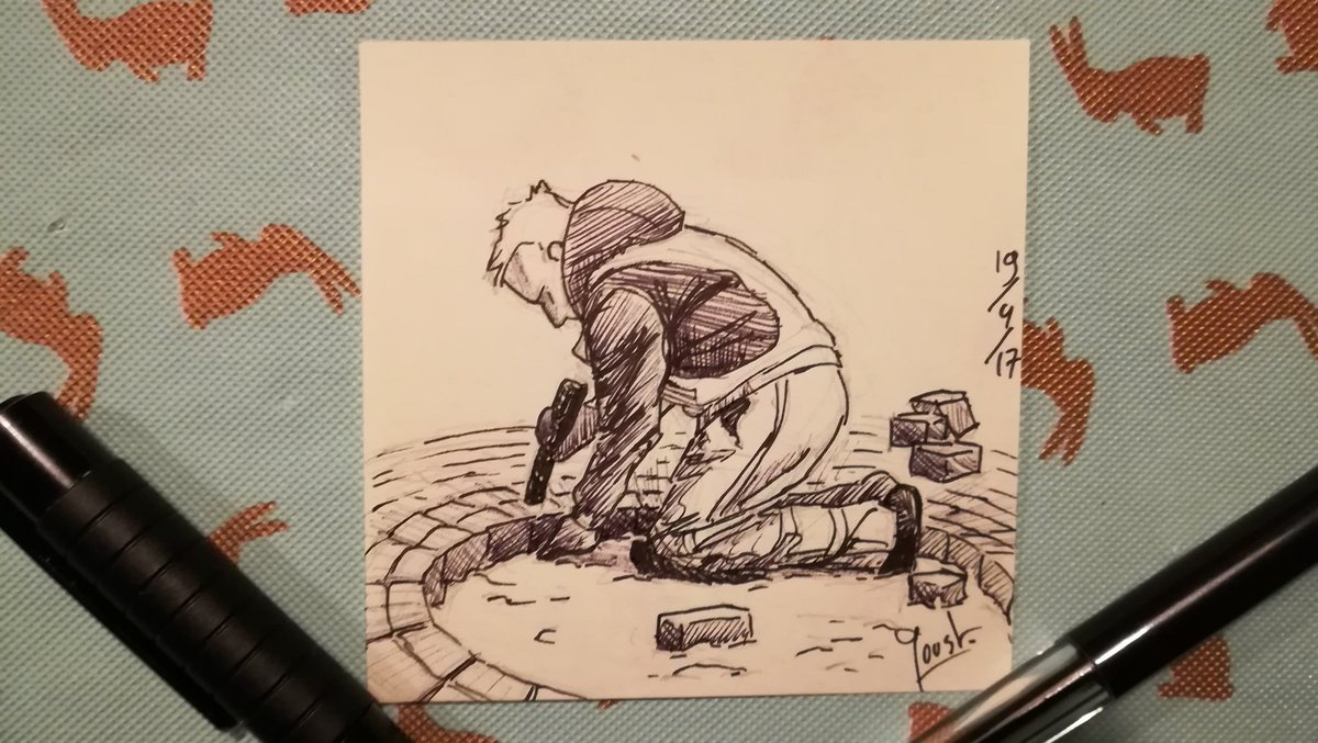 Joost_Haakman's tweet photo. Day 323. Paviour on the job. #postitdailies #peopledoingsomething #paviour #onthejob #stratenmaker #challenge #daily #postit #ink #sketch https://t.co/GjDM22ufiU