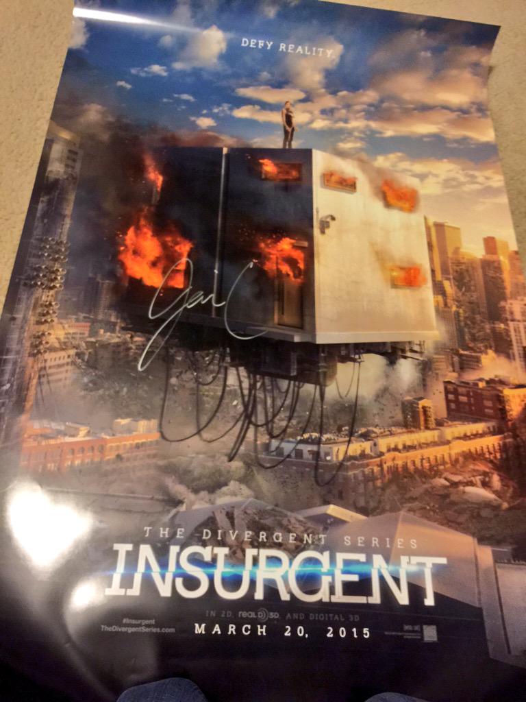 ABigFilmNerd's tweet image. Thank you @IMDb and @JaiCourtney for the autographed Insurgent poster!