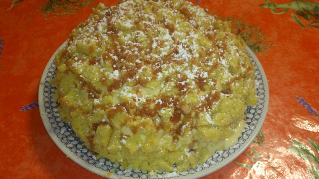 orgasmoleptic's tweet image. Mimosa cake and marinated cherries!