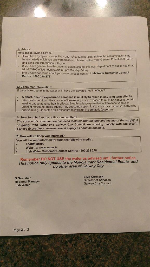 relorani's tweet photo. What on earth @IrishWater. Paper through the door after drinking kerosene water for the last week. SHAME ON YOU!!! http://t.co/gYbgMNtQc1
