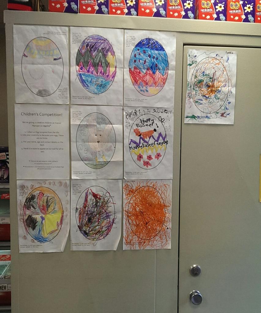 Findlotte's tweet image. Our wall of eggs! #community #Easter