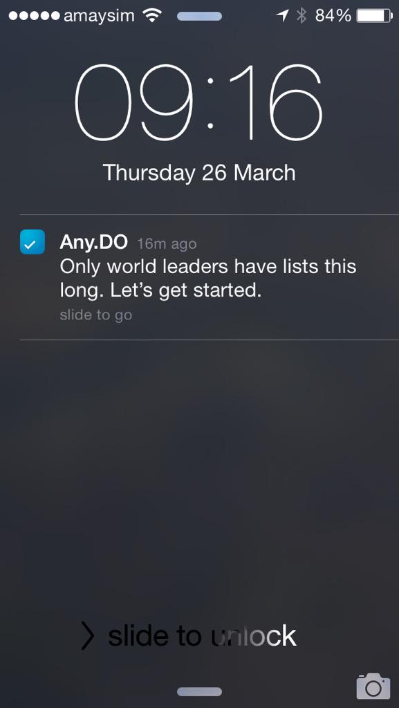 Shaundb's tweet photo. @todoist loving the encouraging messages! http://t.co/O0kNJYZonj
