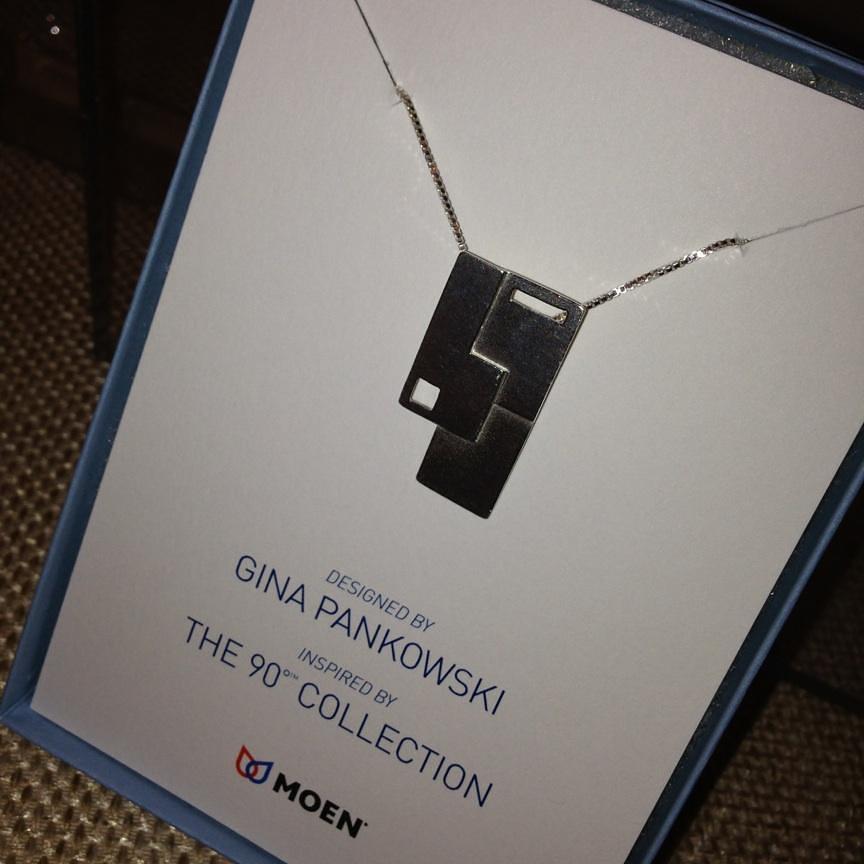 moen's tweet image. The 90 Degree inspired necklace could be yours if you&apos;re here w/ us at @FrankWebbBath. #BostonDesignWeek #MoenDesign