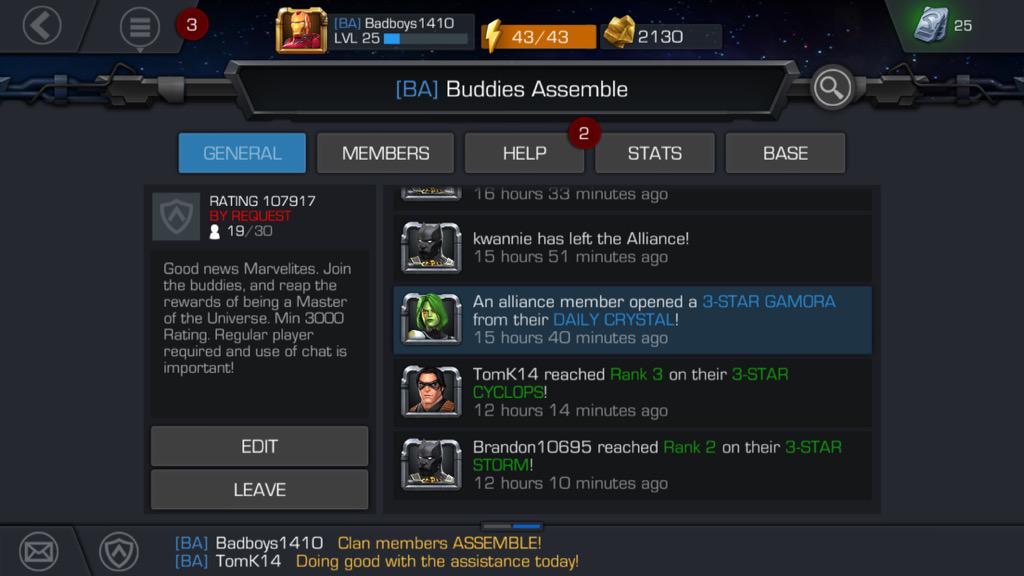 BuddiesAssemble's tweet photo. Join our alliance #BuddiesAssemble  and have some fun with other #Marvelites @MarvelChampions #ContestofChampions http://t.co/O2eCN5VZA5